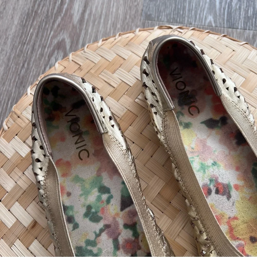 Vionic Metallic Gold Laser-Cut Ballet Flat